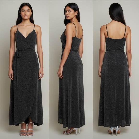 Lulus Dresses & Skirts - Lulus Celestial Black Silver Metallic Wrap Maxi Dress XS NWT Formal